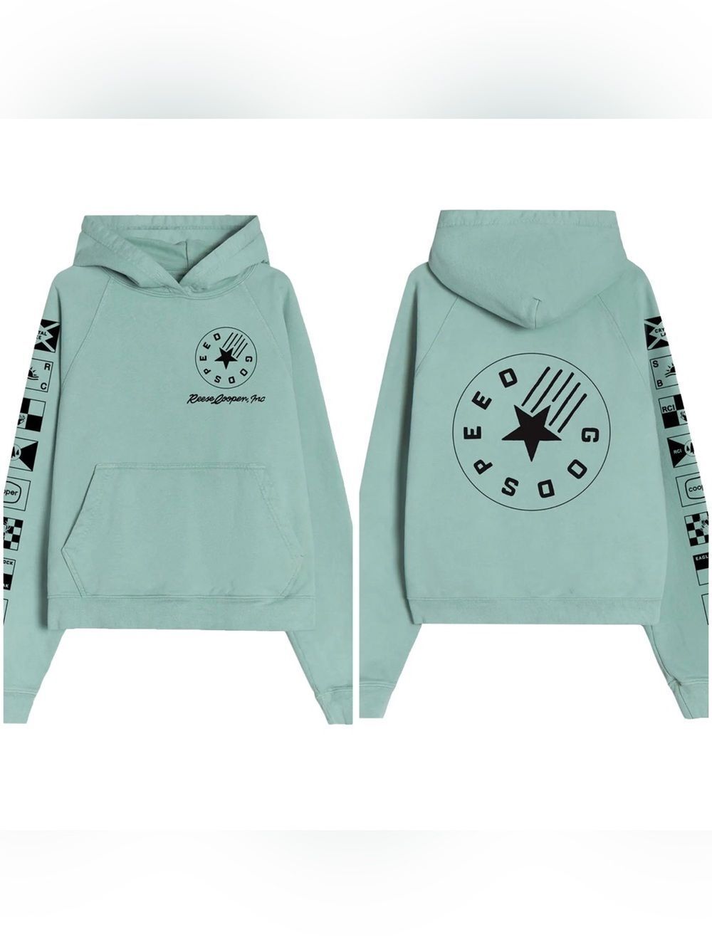 REESE COOPER Flags Cotton Knit Hoodie In Green size XL